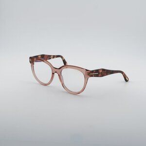 Tom Ford FT5987-B 072 Eyeglasses Pink/Havana 52mm Round Frame, Blue Light Block